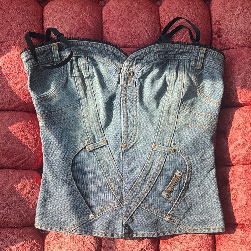 D&G Blue Denim Corset with Black Accents